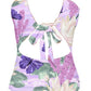 One-piece swimsuit with floral and butterfly design on a white background